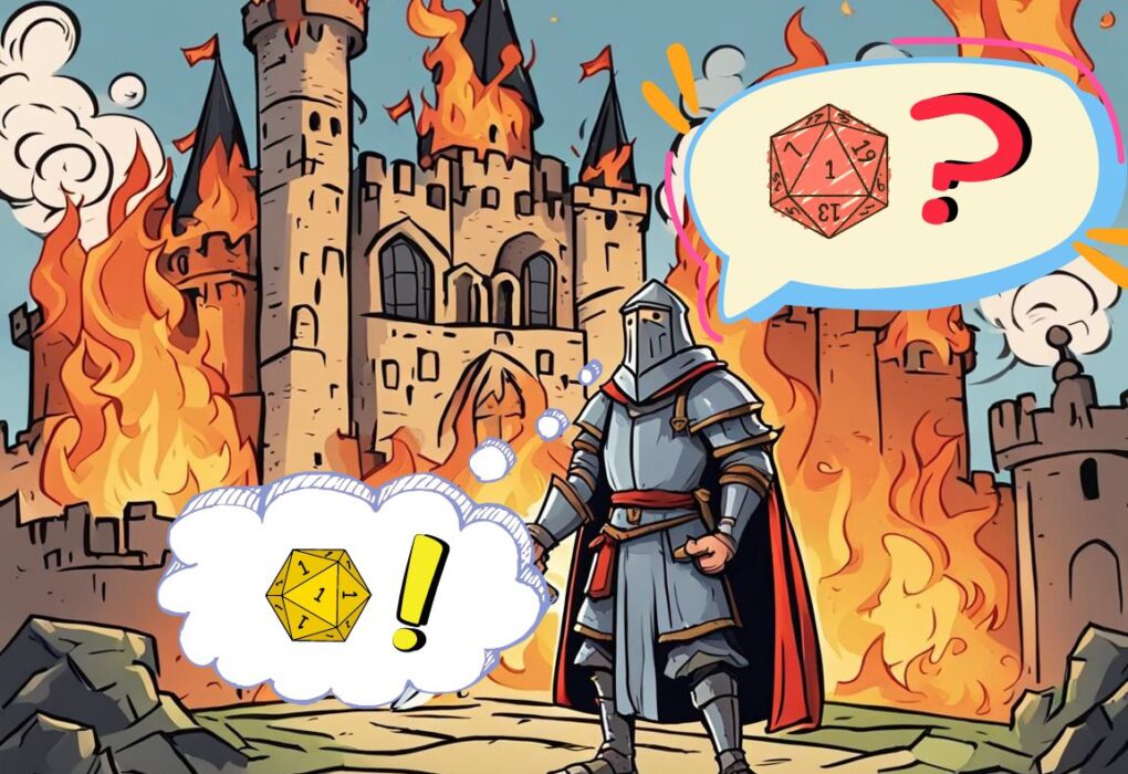 A imagem é decorativa do post. Mas mostra um cavaleiro em frente a um castelo em chamas perguntando se ele cometeu uma falha crítica nos dados. Depois ele pensa se ele não é um total incompetente nos dados.