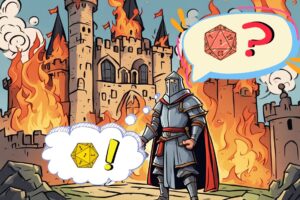 A imagem é decorativa do post. Mas mostra um cavaleiro em frente a um castelo em chamas perguntando se ele cometeu uma falha crítica nos dados. Depois ele pensa se ele não é um total incompetente nos dados.