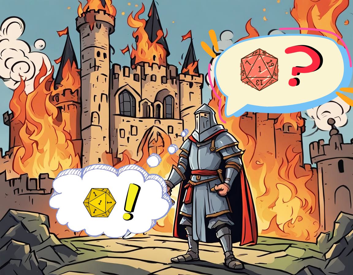 A imagem é decorativa do post. Mas mostra um cavaleiro em frente a um castelo em chamas perguntando se ele cometeu uma falha crítica nos dados. Depois ele pensa se ele não é um total incompetente nos dados.